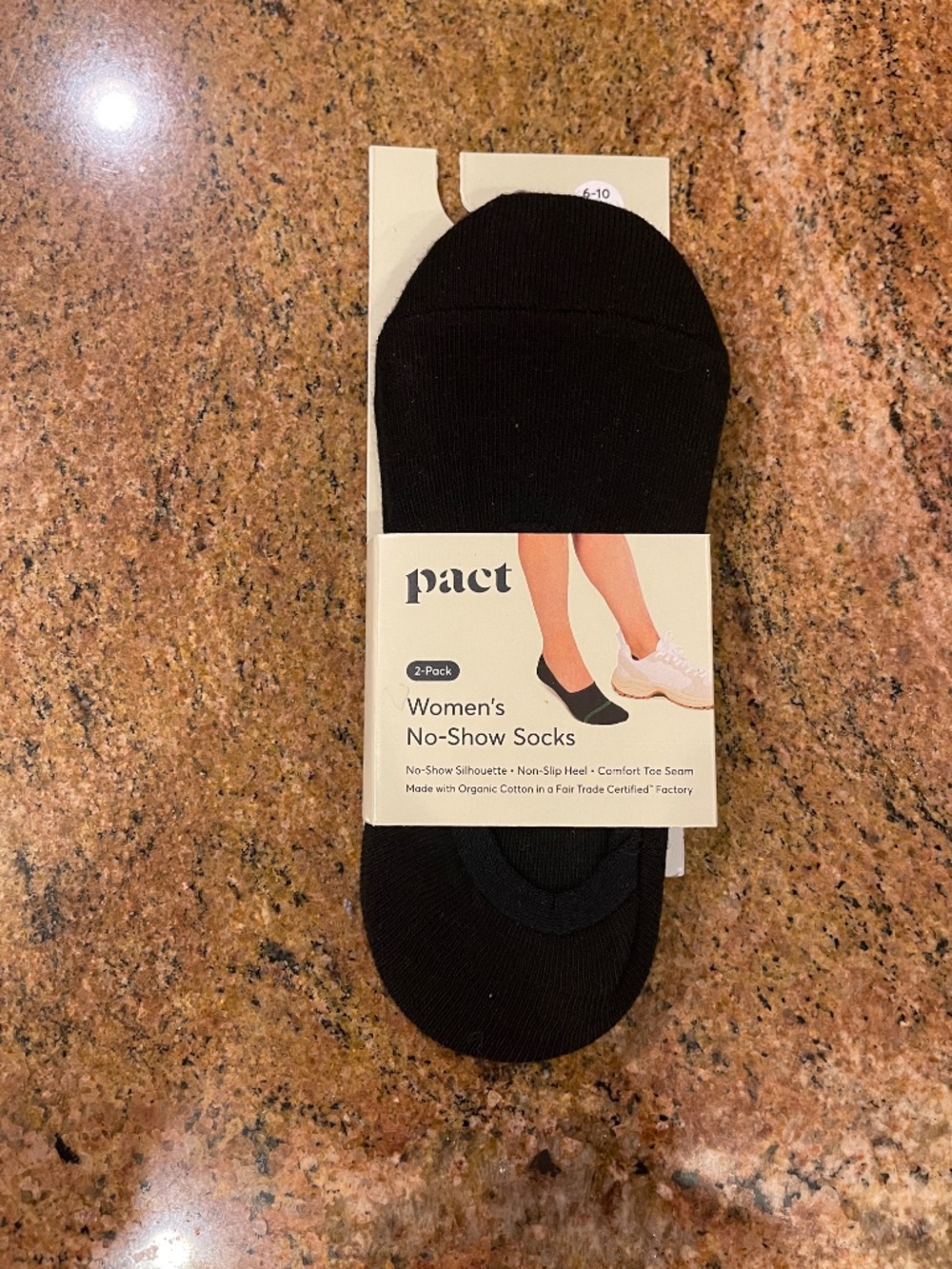 NEW! Pact Women's Black No Show Socks 2 Pack One Size Organic Cotton NWT! - Picture 2 of 7